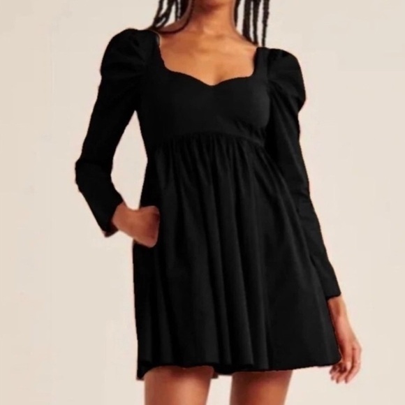Abercrombie & Fitch Dresses & Skirts - Abercrombie & Fitch Women S Black Long Sleeve Poplin Babydoll Mini Dress NWT
